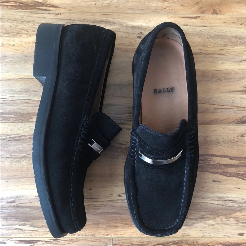Bally Black Suede Loafers Size 8